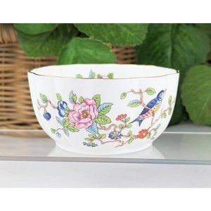 White Porcelain Bowl Gold Trim Floral Vintage Fine China Blue Birds Pink Floral